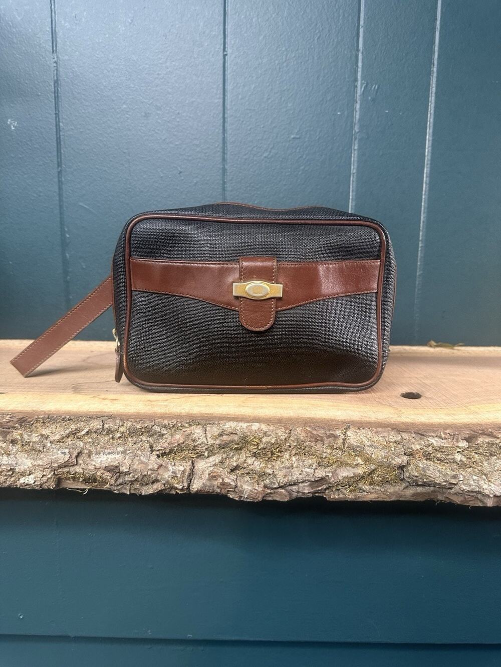Vintage Dunhill Canvas Leather Wristlet Clutch Travel Pouch Toiletry Bag